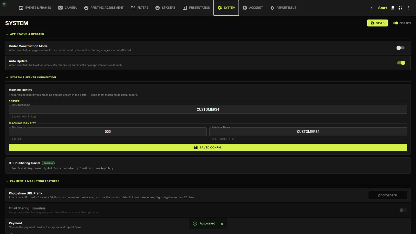System tab